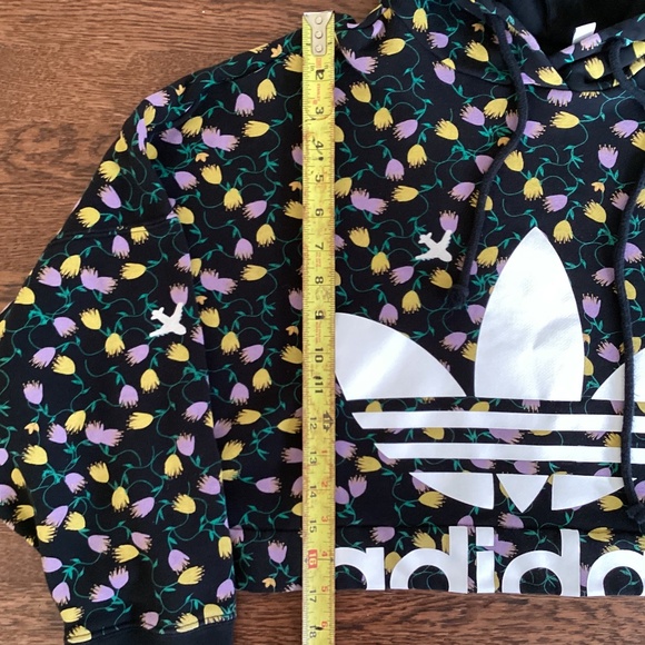 Adidas Originals Colorful Floral Patterned Cropped Hoodie Hooded Sweatshirt Top - Picture 11 of 12